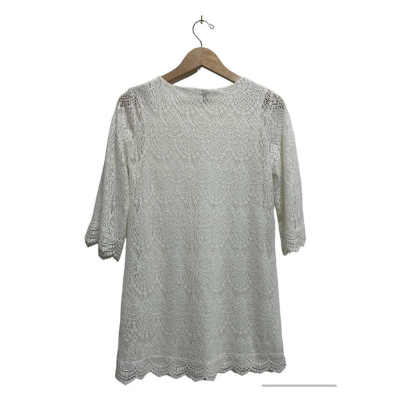 H&M DIVIDED Crochet Cottagecore White Dress 10 Boho Indie Tunic Lined Festival - Picture 2 of 7